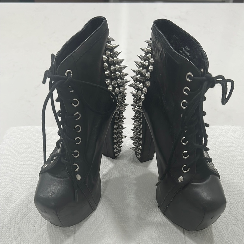 Jeffrey Campbell Black and Silver Heeled Boots with Studded Detail